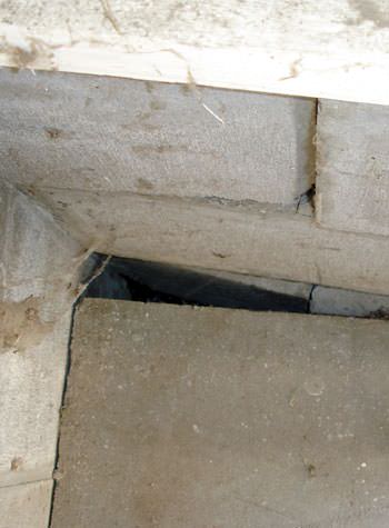 inward rotation of a foundation wall damaged by street creep in a garage in Moberly