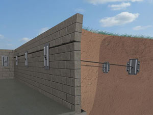 A graphic illustration of a foundation wall system installed in Marshall